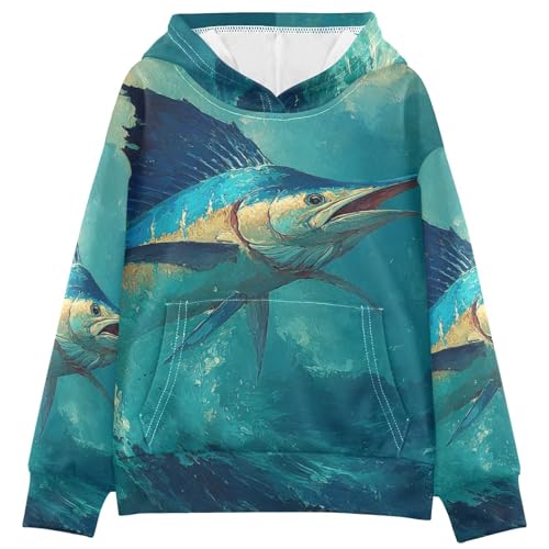 Selerdon Kid's Hoodie Sweatshirt Swordfish Sea Surface Long-Sleeve Pullover Children's Fashion Casual Outfits Fall Winter Warm Clothes with Pocket Multicolor