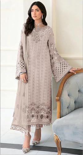 Image of RUDRAPRAYAG Women's Georgette Fabric With Embroidery Work Traditional Ethnic Semi Stitched Pakistani Long Suit With Work Dupatta