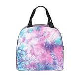 PrelerDIY Pastel Blue Pink Tie Dye Lunch Box Insulated Meal Bag Lunch Bag Reusable Snack Bag Food...