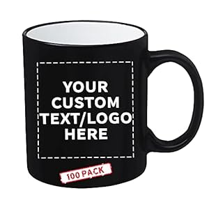 DISCOUNT PROMOS 100 Matte Two-Tone Coffee Mugs Set, 11 oz. – Customizable Text, Logo – Stoneware, Drinkware, Durable, C-handle – White