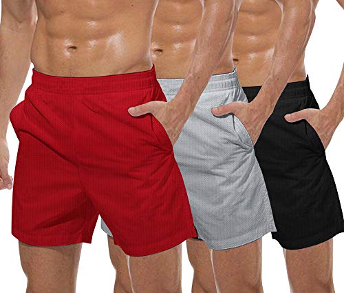 COOFANDY Men's 3 Pack Gym Workout Shorts Mesh Weightlifting Squatting Pants Training Bodybuilding Jogger with Pocket