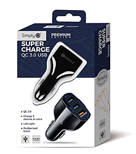Simply SUSB03 Triple USB QC 3.0 5v/2.1A Super Fast Charge Car Charger with LED Light Indicators for Apple Android and Other USB Devices