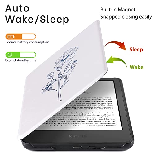 Image of CoBak Case for All New 6 Inch E-Reader 2024 and 2022 (11 Generation) - PU Leather Smart Cover, Auto Sleep and Wake, not Compatible with Kobo Clara.Orchids