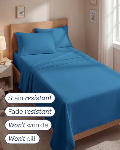 Image of Twin 4 Piece Bed Sheet Set - Soft, Breathable & Cooling Sheets - Denim Blue