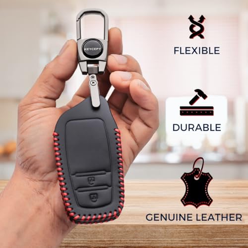 Image of KEYCEPT Classic Leather for Toyota Innova, Crysta, Fortuner, Hilux, Legender, Innova HyCross, Land Cruiser 2 Button Smart Key with Keychain (Type 2).