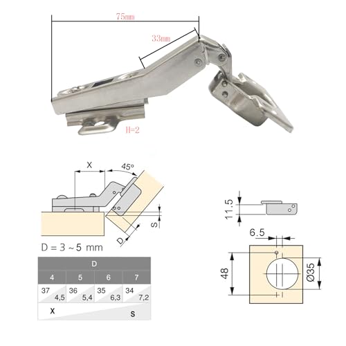 LIKERAINY 45 Degree Hinge diameter 35mm Without Damper for Special Corner Door Hinges for Cabinet Cupboard Wardrobe Folding Angular Doors Pack of 8 - Image 3