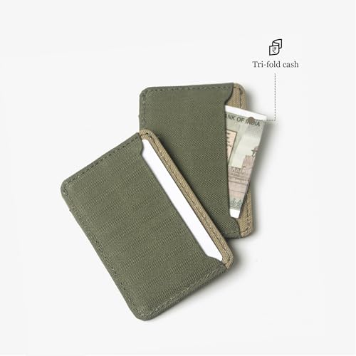 Image of Bellblock Canvas Card Holder for Men /Women | Slim Handcrafted Mens Card Wallet | Upto 5 Cards & Folded Cash | Cotton Canvas | Olive Green (Pack of 1)