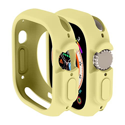 Compatible for Apple Watch Ultra 3/2/1 49mm Case All-Round Shockproof TPU Silicone Protective Cover Bumper Shock-Absorbing Scratch-Resistant Case for Women Men (Yellow)
