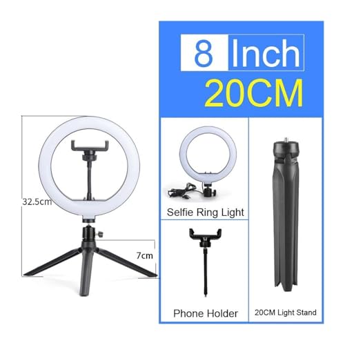 Luz LED selfie de 8 pulgadas lámpara regulable con soporte trípode 3