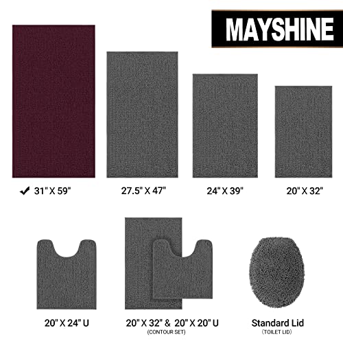 Extra Long Soft Plush Chenille Bathroom Runner Rug, Absorbent Microfiber Bath Mat, Machine Washable, Non-Slip Grip, Shag Carpet (Burgundy, 31X59) #TOP6