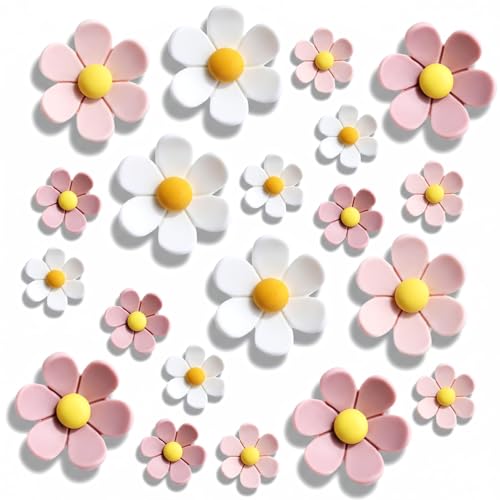 20 Imánes Decorativos de Flor Rosa y Blanco