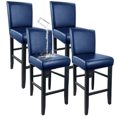 Image of PU Leather Bar Stool Covers with Backs Waterproof Bar Stool Chair Covers
