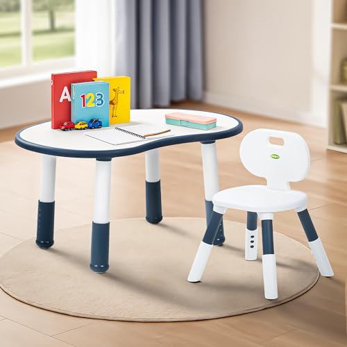 Image of BAYBEE Study Table for Kids with Chair,Multi-Functional Adjustable Study Table with Anti-Slip Base, Drawing Board, Safe Rounded Corners & Easy Plug-and-Play Installation (Blue)