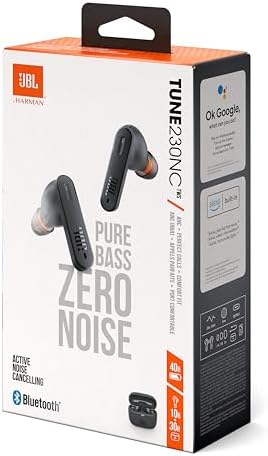 JBL Tune 230 NC TWS Bezprzewodowe słuchawki douszne, Bluetooth, czysty dźwięk basowy JBL, wodoszczelne i z redukcją szumów, do 40 godzin autonomii, w kolorze czarnym