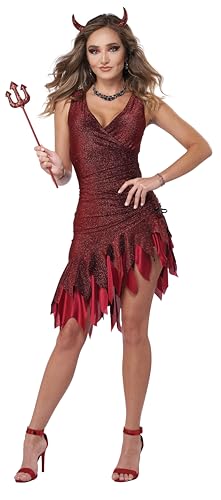 Tenue de diablesse d'Halloween pour adulte style sirène rouge vif