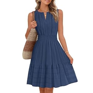 MEROKEETY Women’s 2026 Summer Casual Mini Sundress Beach Vacation Sleeveless V Neck Flowy A Line Dress with Pockets