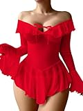 Red Lingerie for Women Cute See through Babydoll Lingerie Dress Sexy Boudoir Outfits Lenceria Ropa Interior Mujer Red L