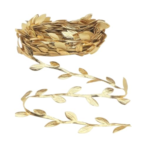 OUDQFCJ Guirlande Artificielle de Feuilles, Garniture Ruban Décoré de Vigne pour Bricolage Artisanat, Fête Mariage, Déco et Baptême, Décoration Table Printemps, Bolduc Doré, 1 pièce (10 mètres) (Or)