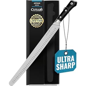 Cutluxe Extra-Long 14″ Slicing Carving Knife – Brisket Knife, Razor Sharp Meat and BBQ Knіfe – High Carbon German Steel – Full Tang & Ergonomic Handle Design – Artisan Series