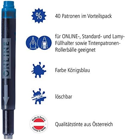 ONLINE 40 x kompatybilne wkłady LAMY niebieskie, uniwersalne, do wszystkich powszechnie stosowanych piór wiecznych, wymienne, zmywalne, również do kul atramentowych, opakowanie ekonomiczne