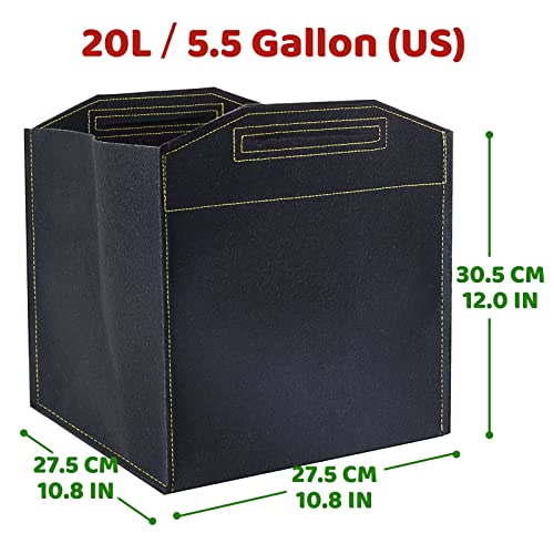Growerz Square GrowPotz 20-Litre 5pcs High Strength Grow Bag, Black, 20L - Image 2