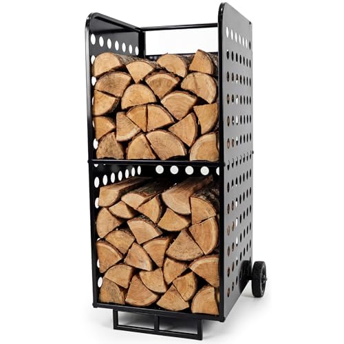 Cycayit Firewood Rack Outdoor Heavy Duty 800lbs - Rolling Firewood Cart with Wheels All Weather Fire Wood Storage Rack Indoor Outdoor