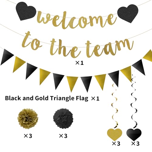 PEIQICHU Bem-Vindo À Equipe Banner Preto Dourado Brilhante Banner de Boas-Vindas para Novo Funcionár