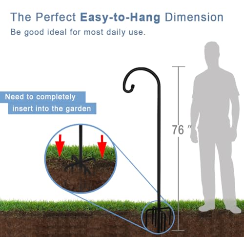 Image of Artigarden 76 inch Outdoor Shepherd Hook with 7 Prong Base (1 Pack), Adjustable Heavy Duty Garden Hanging Stake for Bird Feeder Solar Light Plant Hanger Wedding Decor, Matte Black