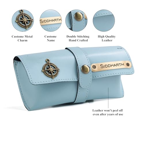 Image of AICA Personalised Name & Charm Leather Sunglass Case Cover for Men & Women | Hard Case Eyewear Cover