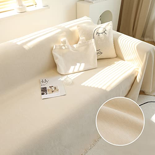 Meetsky Couch Cover Sectional Sofa Covers L Shape Couch Cover Sofa Throw Cover X-Large Sofa Slipcover For Reclining Multi-Use Decorative Couch Protector For Pets, 71" X 118", Beige #TOP6