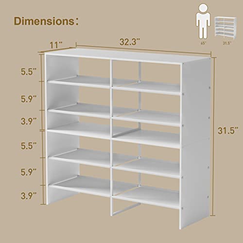 6-Tier Shoe Rack Wooden With Non-Woven Fabric, Stackable Shoe Rack Organizer For Closet Entryway Wood Shoe Rack Expandable Kids Small Cubby Shoe Stand For Bedroom Storage Shelf Cabinet (White) #TOP2
