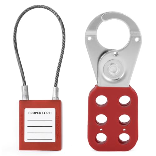 Image of QWORK Lock Out Tag Out Hasp and Lockout Tagout Steel Cable Locks with Keys, 4 Sets