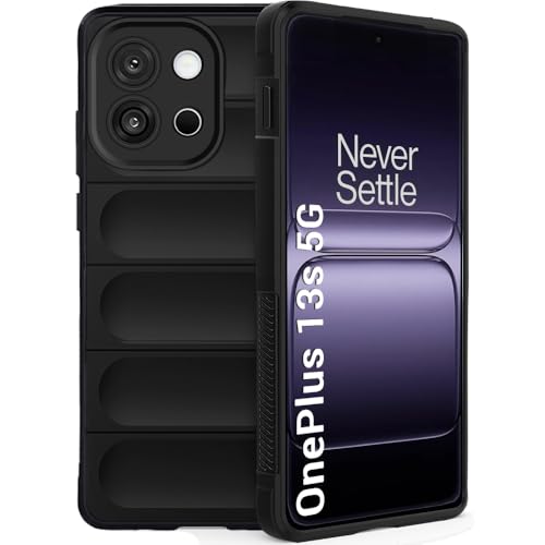 Image of TheGiftKart Liquid Silicon Back Cover Case for OnePlus 13s 5G | Shockproof Military Grade Protection | Micro-Fibre Cloth On Inner Side | Built-in Anti-Slip Grip Back Case for OnePlus 13s (TPU, Black)