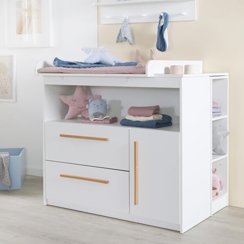 roba Fasciatoio Lilo con fasciatoio rimovibile – Fasciatoio con 2 cassetti e 1 anta – Maniglie in legno – Bianco