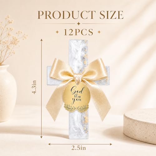 12PCS Baptism Keepsakes for Guests, Epoxy Cross Fridge Magnets with Flower and Organza Bag for Communion Decorations, Christian Souvenirs & Keepsakes for Celebration (White) by HrEtngiz - Used condition - Image 2