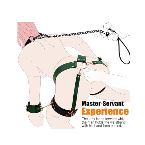 Image of BDSM Sex Bondage Restraints 10PCS Sets with Handcuffs, Thigh Cuffs, Waist Cuffs and Neck Cuffs. Adult Pleasure SM Games Sex Toys for Men Women and Couples(Green)