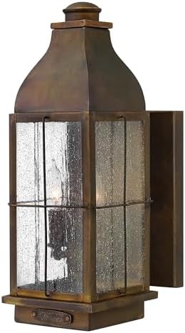 Hinkley Bingham Medium Wall Mount Outdoor Lantern, Gas Light Style, Brass, Clear Seedy Glas, LED Bulbs includeds, Sienna Finish