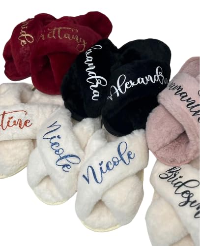 Name Customization Slippers - Bridal Party Fluffy Slippers - Christmas Gift - Personalized Slippers - Bridesmaid Gift