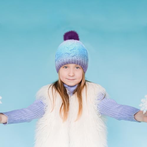 Kids Knit Slouchy Beanie Girls Winter Hat Warm Fleece Lined Pom Pom Cap, Multicolor2