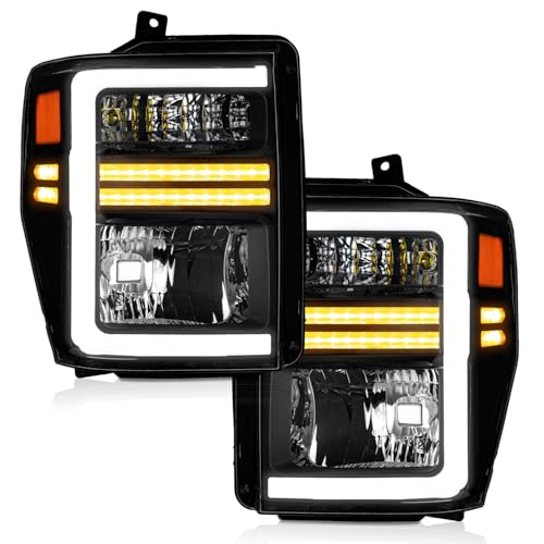 WEELMOTO Headlights for 2008-2010 Ford F250 F350 F450 F550 Super Duty XL/XLT/Lariat for 08 09 10 F2/3/4/550 Super Duty Headlamps Black Housing Amber Reflector Left+Right Set