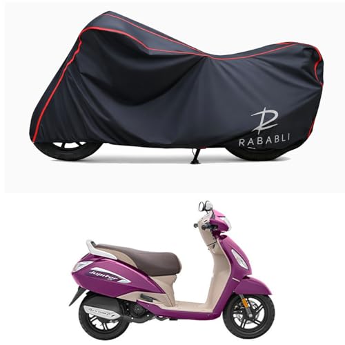Image of Waterproof Bike Body Cover Compatible for | TVS Jupiter ZX Disc | Taffeta Fabric, Red Piping Design, Bottom Elastic Fit | Dustproof, Sun UV & Rain Protection for All Bikes