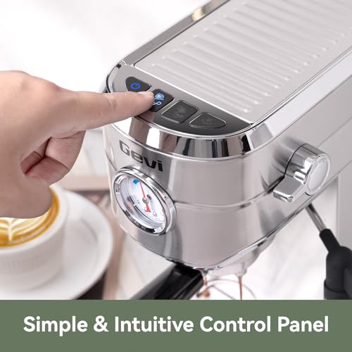 Image of Gevi Espresso Machine 20 Bar - Auto Milk Frother & Steam Wand, NTC Temp Control, Compact Stainless Steel Cappuccino Maker, Ideal for Coffee Lovers & Home Baristas