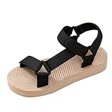 Sandalen Damen Schwarz mit Absatz Mode Sommer Damen Sandalen dicke Sohle einfarbig leicht bequem Schnalle lässig Damen Schuhe Knöchelhoch
