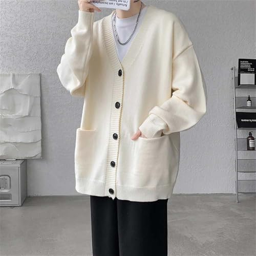 Men Button Front Oversized Knit Cardigan Soft Patch Pockets V-Neck Casual Sweater4