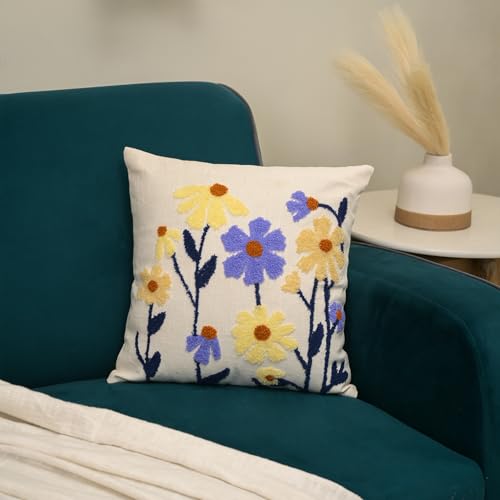 Image of 16X16 Inches Cotton Cushion Covers | Hand Crafted Embroidered Bohemian Cushion Cover for Bedroom | Decorative Boho Cushion Covers for Sofa and Living Room (Set of 1, 16 * 16)