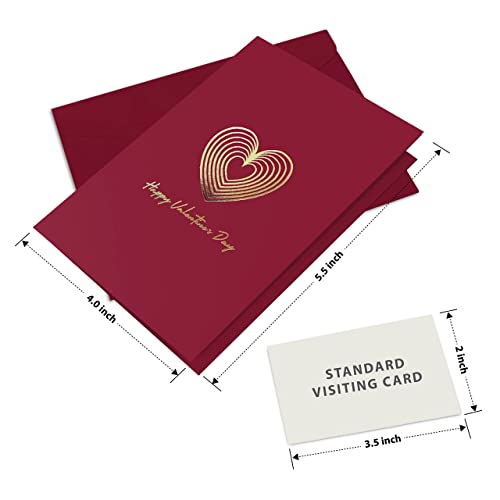 Easykart Happy Valentine's Day Greeting Cards With Gold Foiling | 20 Cards - Dark Red Self Paper With Red Envelope | 5.5 X 4 Inch With Seal Stickers For Your Loved Ones #TOP2