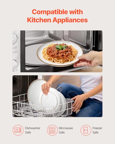 Image of VEVOR Dinnerware Set, Service for 6 (18 PCS), Round Plates and Bowls Sets, Scratch Resistant Ceramic Dinner Ware, Dishwasher and Microwave Suitable Kitchen Dish, for Dessert Salad Soup Pasta, White