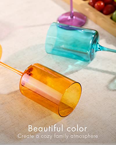 Colored Crystal Wine Glass Set Of 6, Gift For Mothers Day, Her, Wife, Mom Friend - Square Wine Glasses, Unique European Style Tall Drinkware - Red & White, Dinner, Color Beautiful Glassware #TOP2