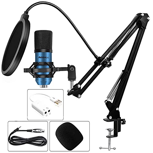 REMALL USB Micrófono PC, Micrófono BM800, Micrófono PopFilter Niños para Podcast, Juegos, Grabación de música Profesional en Estudio Vocal, transmisión, Karaoke en Vivo Canta