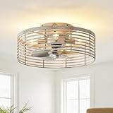Parrot Uncle 17.7 Inch Caged Ceiling Fan with Light, Modern Farmhouse Remote Control Ceiling Fan,Reversible...